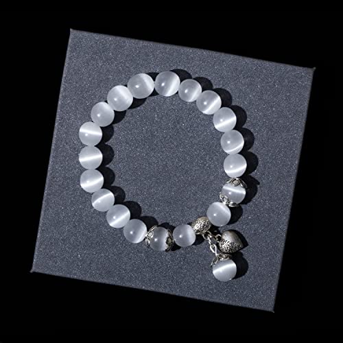 Natural Stretch Gemstone Bracelet Healing Stone Beaded Bracelets for Women Men Gifts (Unisex) - color: White