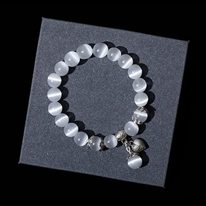 Natural Stretch Gemstone Bracelet Healing Stone Beaded Bracelets for Women Men Gifts (Unisex) - color: White