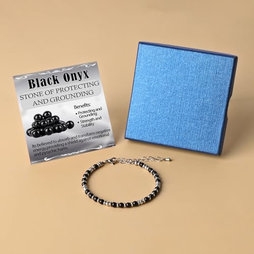 LPBeads Beaded Bracelets for Women Energy Gemstone Charm Jewelry Adjustable Bracelet Gifts for Mom, Daughter, Wife, Friends, Bestie - color: Black Onyx