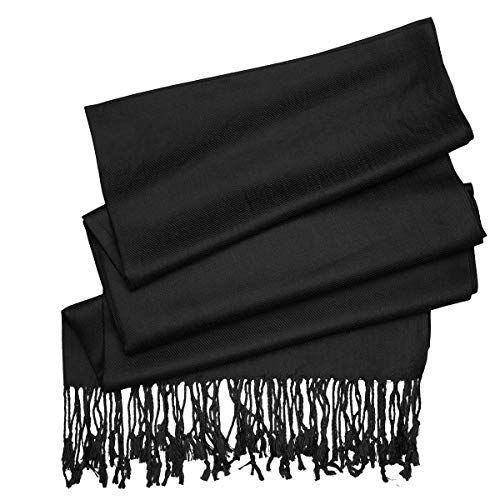 Falari Women's Soft Solid Color Pashmina Shawl Wrap Scarf, for Wedding, Bridesmaid Gifts, Evening Dress - color: Black