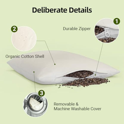 USlixury Organic Buckwheat Pillow for Sleeping with Extra Organic Pillowcase and Hulls, 20"X26" Buckwheat Hull Pillow, Adjustable Height and Firmness, Firm Neck Support for Side Sleepers, Cool, White - size: 20"X26"