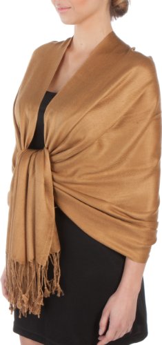 Sakkas Large Soft Silky Pashmina Shawl Wrap Scarf in Solid Colors - color: Bronze