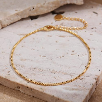 SLOONG Gold Pearl Bracelets for Women Trendy, 14K Gold Plated Dainty Stackable Layered Chain Bridesmaid Bracelets, Waterproof Wedding Jewelry for Women Adjustable 6"+2" - color: Style8(Box Chain)