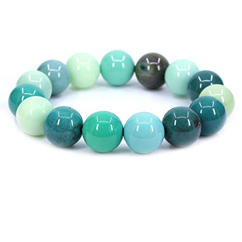 Keleny Natural Gem Semi Precious Gemstones 14mm Round Beads Crystal Stretch Bracelets 7 Inch Unisex - color: 14mm Green Chrysoprase Agate