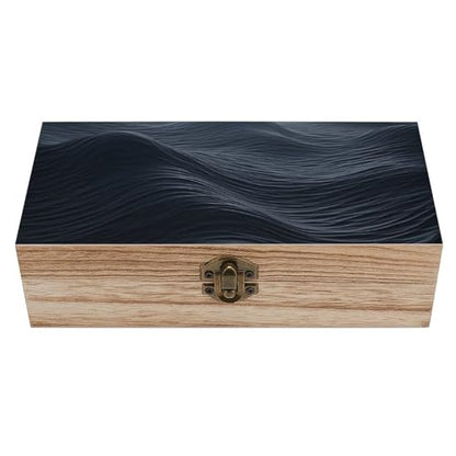 Deep Black Waves Wooden Storage Box with Hinged Lid And Front Clasp Decorative Storage Keepsake Boxes Wooden Gift Jewelry Organizer Boxes Office Desk Organizer