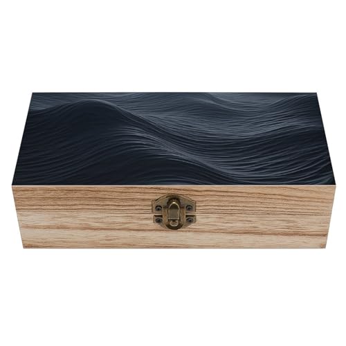 Deep Black Waves Wooden Storage Box with Hinged Lid And Front Clasp Decorative Storage Keepsake Boxes Wooden Gift Jewelry Organizer Boxes Office Desk Organizer