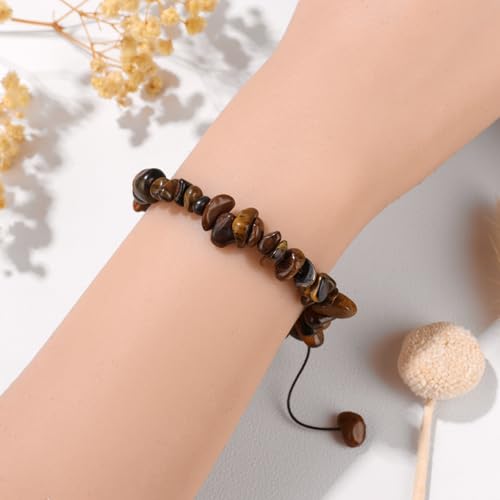 Adjustable Natural Small Gemstone Beaded Bracelet Gravel Beads Crystal Healing Bracelet for Women Reiki Spiritual Jewelry Gifts - color: Tiger Eyes, size: Gravel Beads