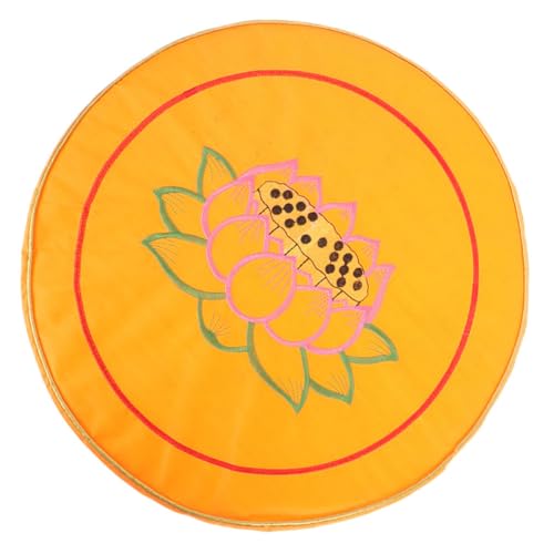 Meditation Floor Cushion Buckwheat Bolster Yellow Floral Round Floor Pillow Thickened Small Size Cotton Seat Pad for Zen Sitting and Worship at Home