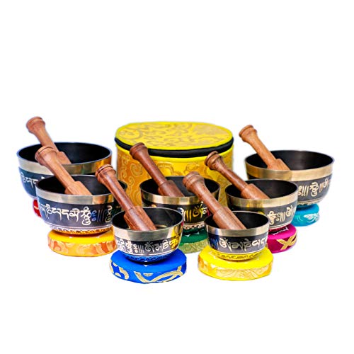 Chakra Healing Tibetan Singing Bowl Sets 7 Sets of Meditation Bowls From Nepal (Black painted)
