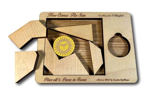 Puzzle Gifts for Adults - Here Comes The Sun - Handmade Wood Brain Teaser Puzzle - Very Hard 6 Piece Puzzle - style: Here Comes the Sun