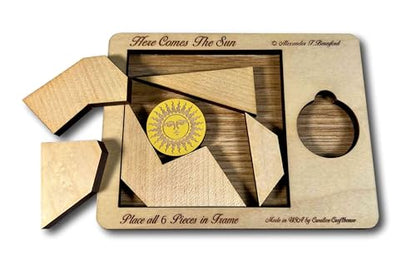 Puzzle Gifts for Adults - Here Comes The Sun - Handmade Wood Brain Teaser Puzzle - Very Hard 6 Piece Puzzle - style: Here Comes the Sun