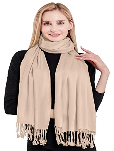 CJ Apparel Solid Color Tassels Design Nepalese Shawl Scarf Wrap Stole Throw Head Wrap Pashmina Gift Hand Made in Nepal New - color: Champagne Pink