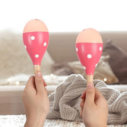 2 Pcs Maracas, 9 Inch Hand Percussion Rattles, Wooden Rumba Shaker Hand Musical Instruments with Clear Rhythm for Music Learning (Pink Smile-9 Inch) - color: Pink Smile-9 Inch