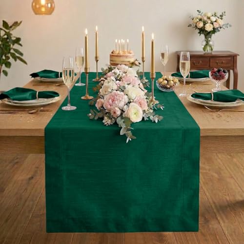 Luxe Shine™ by D'Moksha Emerald Green Table Runner 120 Inches Long, Elegant Silk Table Runner, Machine Washable, 14 x 120 Inch for Dresser, Dining- Summer, Father's Day - color: Emerald Green, size: 14 X 120 Inch