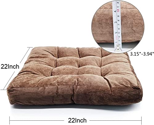 Solid Square Floor Pillow Pouf Thicken Pillow Seat Corduroy Chair Pad 22x22 inch Seat Cushion for Yoga Meditation Living Room Balcony Office (Brown)
