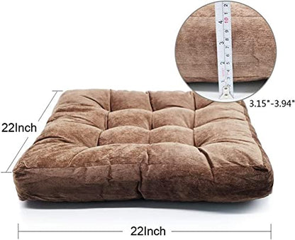 Solid Square Floor Pillow Pouf Thicken Pillow Seat Corduroy Chair Pad 22x22 inch Seat Cushion for Yoga Meditation Living Room Balcony Office (Brown)