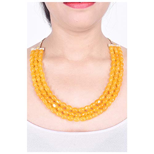 Ratnavali Jewels Quartz Multi Layer Strand Mala Beads Party Wear Necklace Jewelry Women RV3415 - color: Yellow