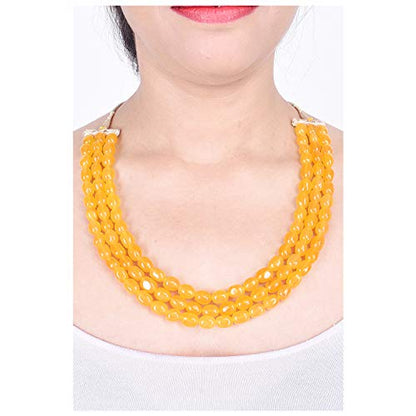 Ratnavali Jewels Quartz Multi Layer Strand Mala Beads Party Wear Necklace Jewelry Women RV3415 - color: Yellow