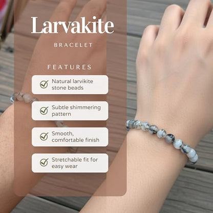 The Alchemist's Arcanum Adjustable Beaded Wrist Accessory for Men and Women, Stretch Fit Stone Bead Jewelry for Daily Wear and Gifting - color: Larvakite