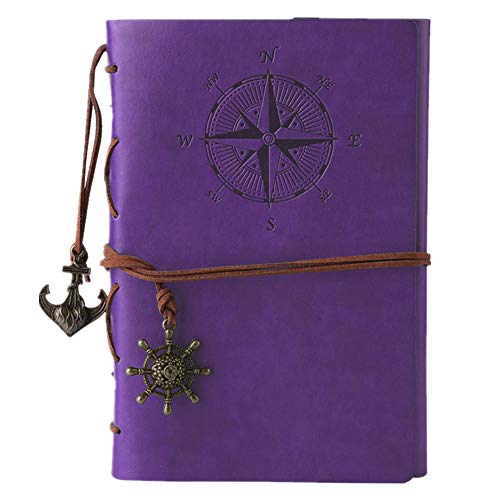 MALEDEN Vintage Refillable Notebook, Premium PU Leather Classic Embossed Travel Journal Diary with Blank Pages and Retro Pendants (Purple) - color: Purple