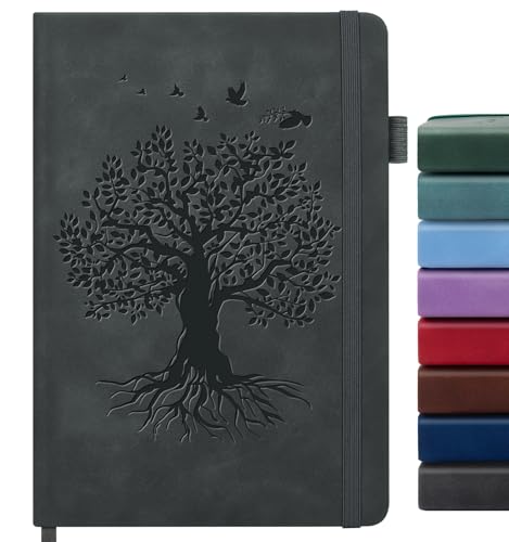 Lined Journal Notebook for Women Men, A5 Hardcover Leather Journals for Writing, 200 Pages Thick Paper, Daily Journal Notebook for Work, School, Note Taking, Business, Travel, College Ruled - color: A-Tree-Grey, size: 1 Pack-A5