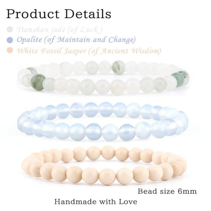 2/3-Pieces 4mm 6mm 8mm Natural Crystal Gemstone – Handmade Reiki Energy Healing Stretch Bracelets Jewelry for Yoga, Meditation, Unisex