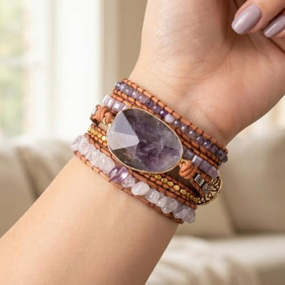 YGLINE Handmade Amethyst Boho Wrap Bracelets for Women-Healing Natural Stone Beads Crystal Bracelets for Women(Amethyst) - color: Amethyst 1