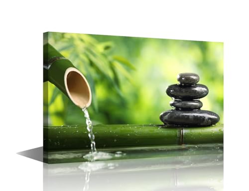 Rebotipy Zen Bathroom Decor Meditation Canvas Wall Art, Bamboo Fountain and Spa Stones Pictures for Yoga Spa and Office Calming, Relaxing Wall Art for Office Bedroom Living Room 12x18 inch - color: Artwork 02, size: 18x12 in