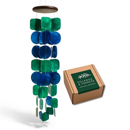 Solange & Frances Capiz Shells Wind Chimes for Outside. Patio Decor, Garden Decor Windchimes Outdoors. Unique Birthday Gifts for Women, Gift for Men, and Gifts for Mom Ideas (Peacock) - color: Peacock
