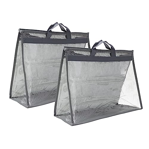 PATIKIL Handbag Dust Bags, 2 Pack Clear Purse Storage Organizer L Size PVC Dustproof Handbag Cover Transparent Purse Protector, Gray - color: Gray, size: L