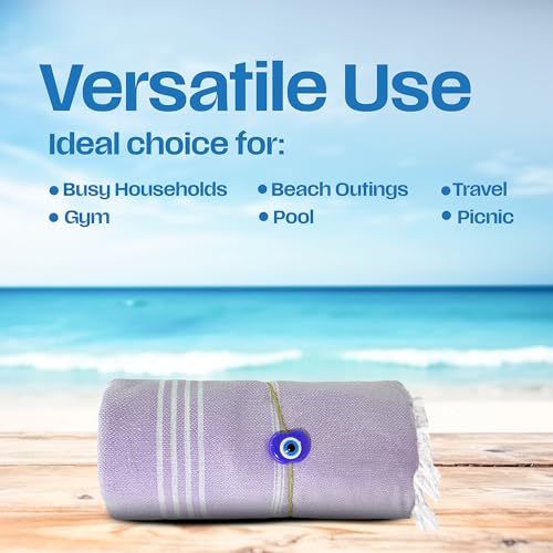 Lina Turkish Beach Towel Peshtemal (38" x 71"), Sand-Free, Large & Quick-Dry, Lightweight Pool Towels for Travel, Soft 100% Turkish Cotton & Pre-Washed, Ideal for Spa or Bath, Lilac - color: Lilac