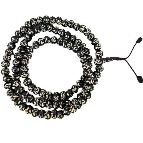 Agan Traders 108 Mala Prayer Beads Necklace for Men & Women – Tibetan Buddhist Prayer Beads Wrist Mala - Handmade Yak Bone Japa Mala Beads for Meditation, Yoga & Healing - color: OmBk-10mm