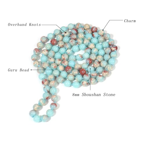 Beaded Necklace Hand Knotted for Woman - color: Shoushan Stone 1