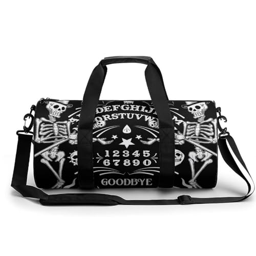 Skull Skeleton Witch Board Tarot Black Art Cylindrical Portable Fitness Bag, Large Capacity Handbag - color: skull Skeleton witch Board Tarot black art