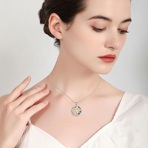 Sun and Moon Necklace for Women 925 Sterling Silver Celtic Crescent Moon Pendant Blue Opal/White Opal/Abelone Shell/Labradorite/Moonstone Jewelry Gift for Teen Girls - color: crystal