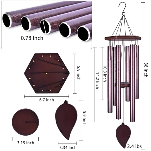 Sympathy Wind Chimes for Outside Deep Tone, Memorial Loss of a Loved, Large Wind Chimes with 6 Thicken Tubes & Hook, Outdoor Gifts Mother, Garden Decor - size: 38IN Bronze