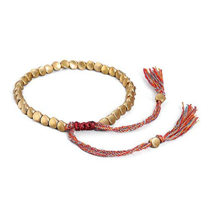 Acxico 2Pcs Tibetan Buddhist Braided Cotton Copper Beads Lucky Rope Bracelet Bangle