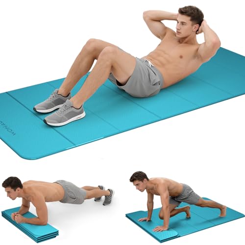 7-Fold Yoga Mat 74"x31" - 0.31 Inch Thick Folding Exercise Mat, Extra Wide Non-Slip POE Mat for Travel, Storage, Yoga, Pilates, Meditation & Home Gym, Lightweight & Portable - color: Acid Blue