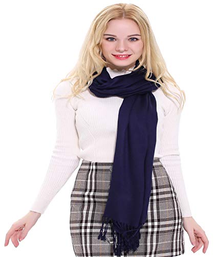 CJ Apparel Solid Color Tassels Design Nepalese Shawl Scarf Wrap Stole Throw Head Wrap Pashmina Gift Hand Made in Nepal New - color: Dark Blue