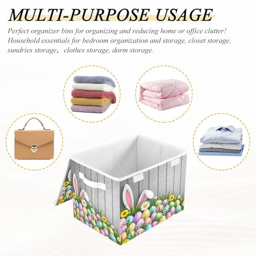 senya Easter Baskets Collapsible Bins with Lids, Flowers Wood Boxes Clothes for Organizing - color: Easter 1
