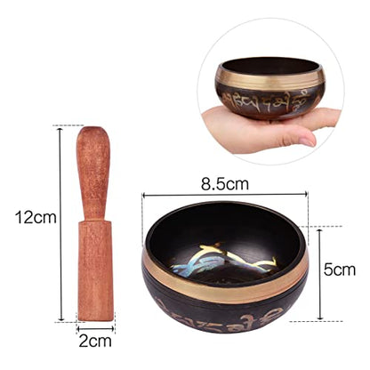 Tibetan Singing Bowl Set with 8.5cm/3.3inch Handmade Metal Sound Bowl & Soft Cushion(Random Color delivery) & Wooden r for Meditation Sound Chakra Healing Yoga Relaxation