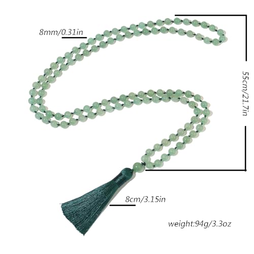 8mm Natural Stone 108 Mala Beads Necklace for Men and Women - color: Green Aventurine