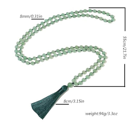 8mm Natural Stone 108 Mala Beads Necklace for Men and Women - color: Green Aventurine