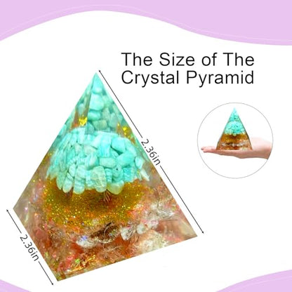 Tree of Life Orgone Pyramid,Natural Tianhe Stone&Black Gold Stone Orgonite Healing Crystal Pyramid,Crystal Stone Positive Reiki Energy Generator Collection Wealth Lucky Meditation Tool(6cm) - color: Red