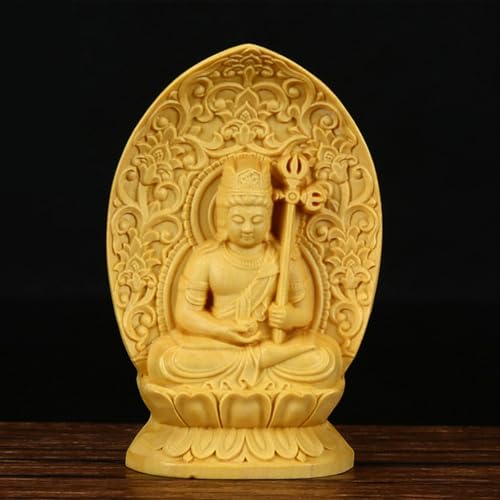Ulalaza Boxwood Buddha Statue Solid Wood Carvings Carved Locker Box Sculpture Decoration - color: S5-yellow