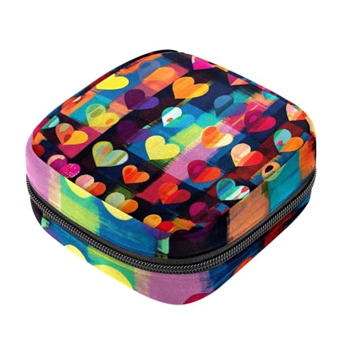 Period Bag,Sanitary Napkin Storage Bag,Abstract Hearts Colored Plaid Pattern,Tampon Bag for Purse
