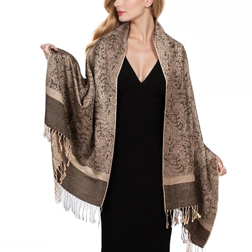 MUQU Women Pashmina Shawls and Wraps Scarf Soft Silky Reversible Paisley Scarves Shawl for Women - color: Coffee-c