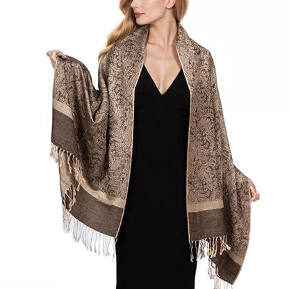 MUQU Women Pashmina Shawls and Wraps Scarf Soft Silky Reversible Paisley Scarves Shawl for Women - color: Coffee-c