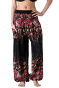 B BANGKOK PANTS Harem Pants Women Yoga Boho Clothes with Pockets - color: Black Floral, size: One Size