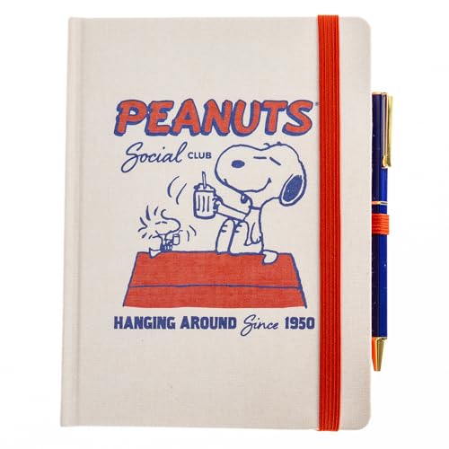 Graphique Peanuts Social Club Journal Plus Pen, Hardcover Lined Diary Notebook for Writing, 160 Pages, 6” x 8”